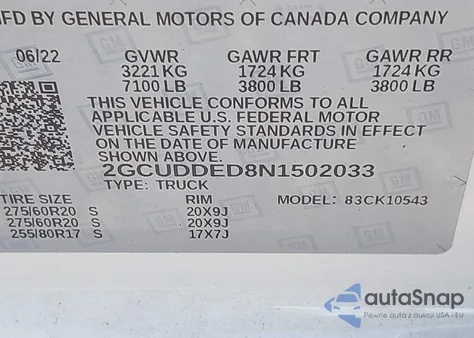 2022 Chevrolet Silverado 1500 4Wd Standard Bed Lt из США, поврежденный, VIN 2GCUDDED8N1502033